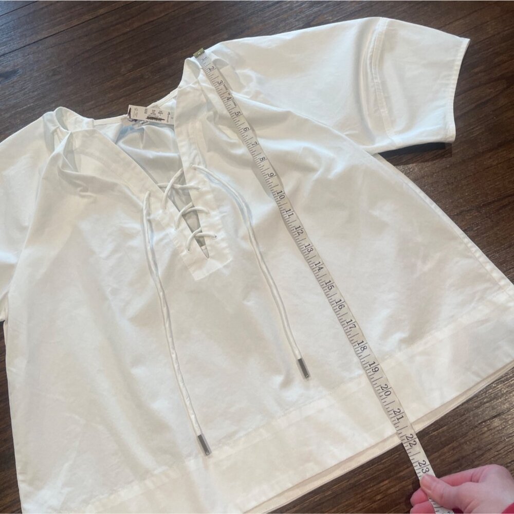 NWT Madewell Women's Sz S White Poplin Lace-Up Top Balloon Sleeves Lightweight - Picture 8 of 10